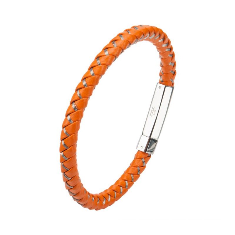 INOX Jewelry Mix Orange Woven Leather Bracelet