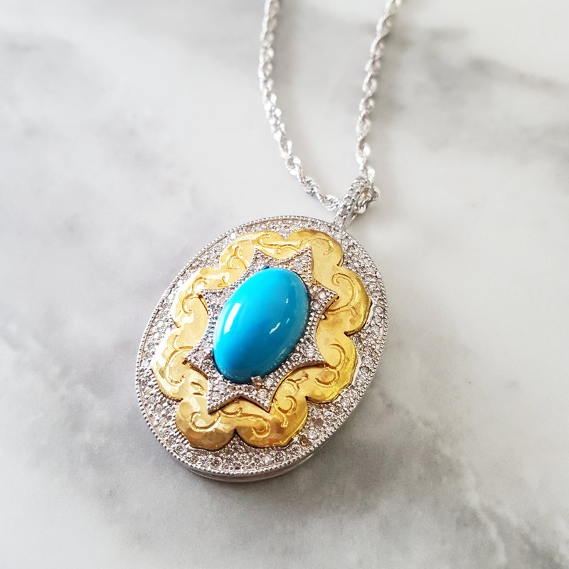  Luxury by Rene Hernandez Two Tone Turquoise Necklace 250332 - Sami Fine Jewelry