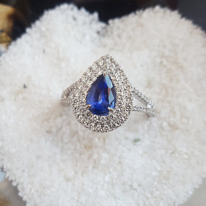 Sami Fine Jewelry Pear Cut Sapphire Halo Ring
