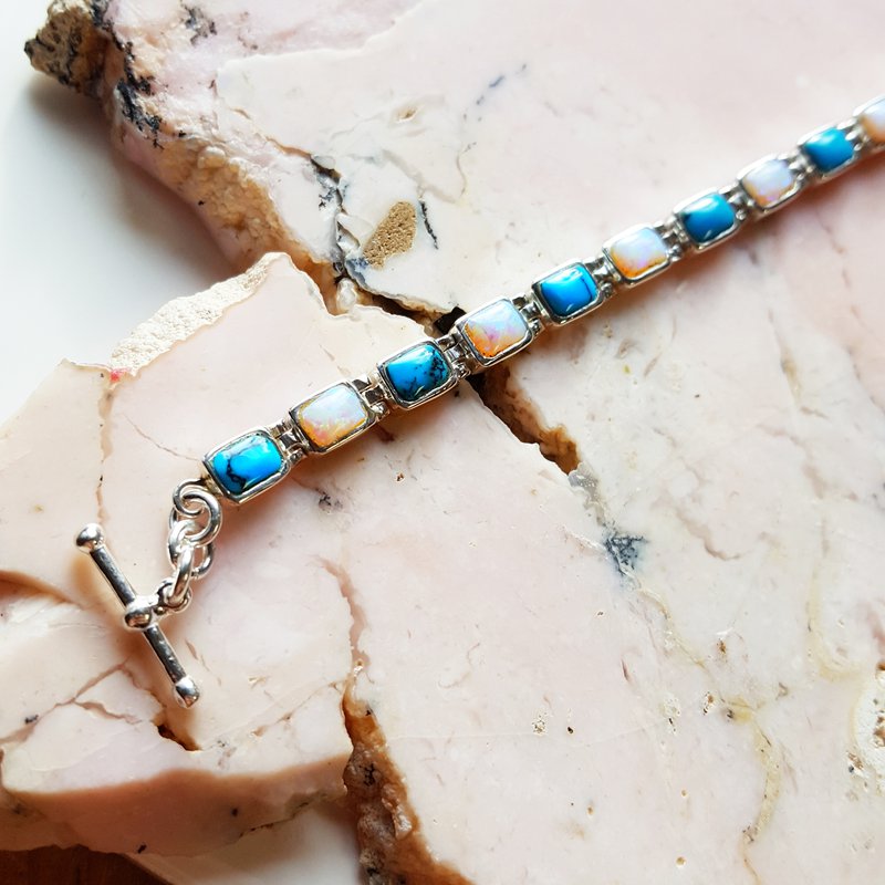 Arizona Turquoise and Inlaid Jewelry Rectangle Link Bracelet 2411508
