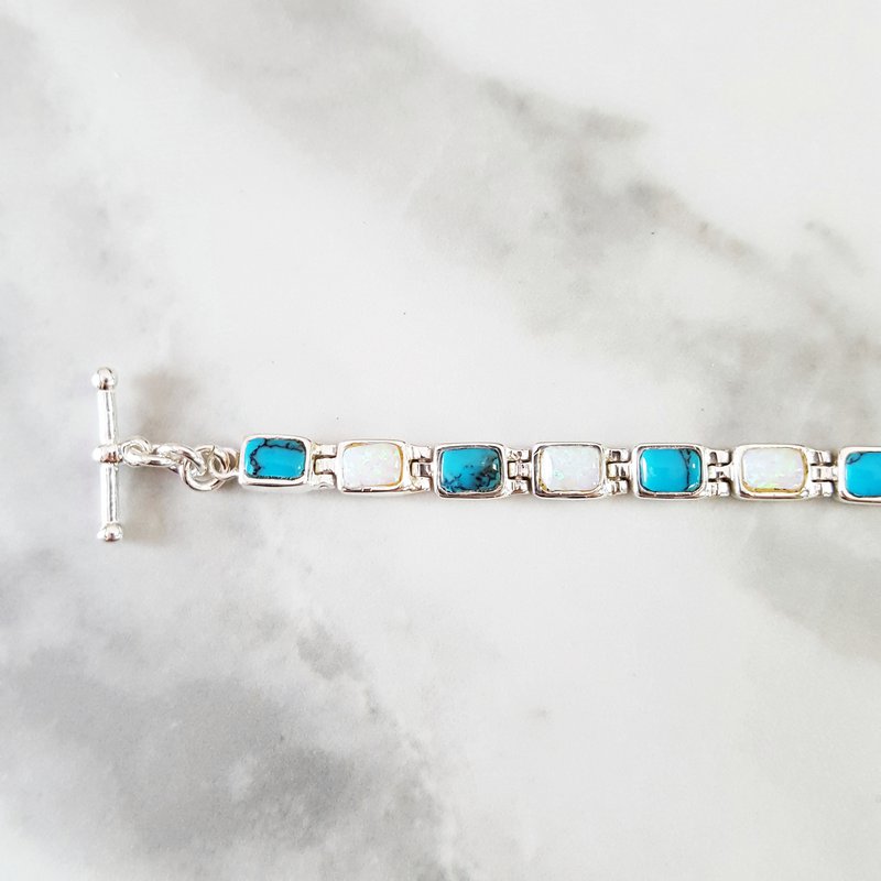 Arizona Turquoise and Inlaid Jewelry Rectangle Link Bracelet
