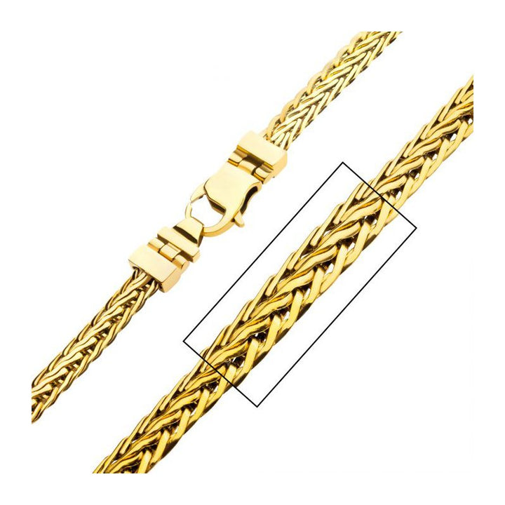 INOX Jewelry 18K Gold IP Double Diamond Cut Spiga Chain Necklace