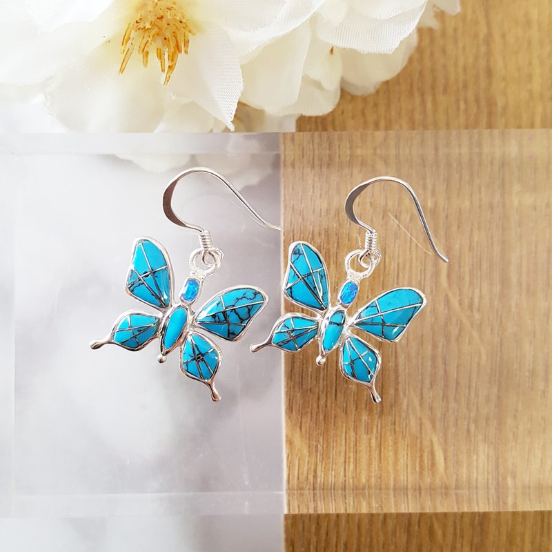 Arizona Turquoise and Inlaid Jewelry Elegant Butterfly Earrings