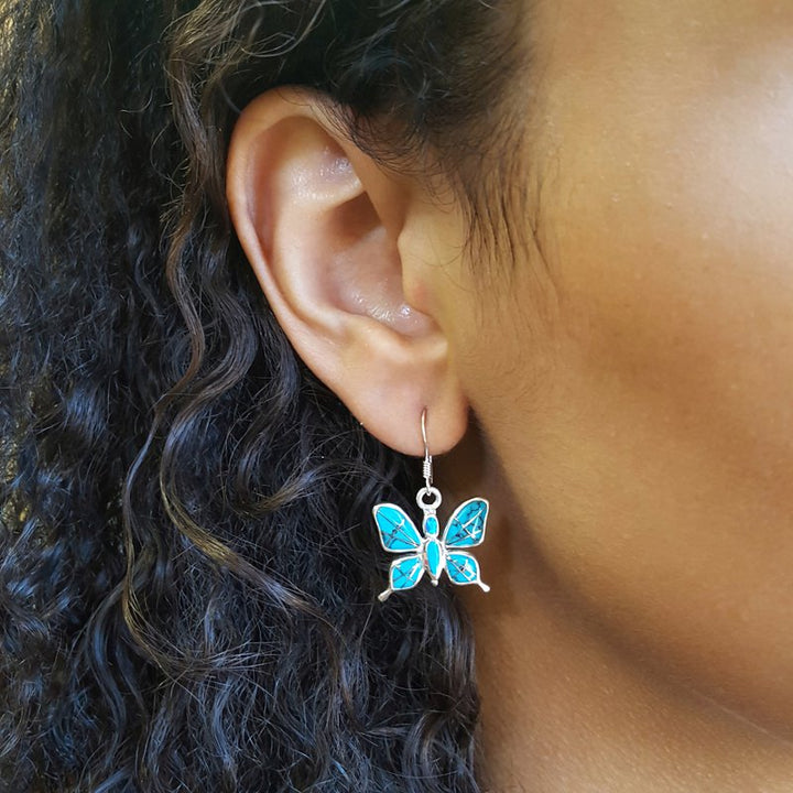 Arizona Turquoise and Inlaid Jewelry Elegant Butterfly Earrings