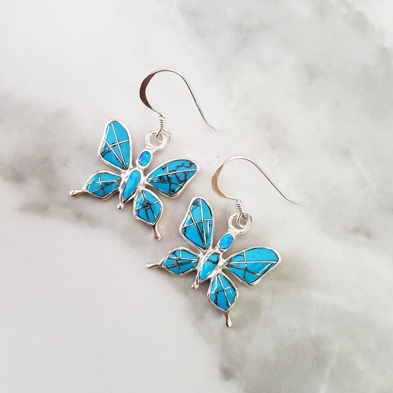 Arizona Turquoise and Inlaid Jewelry Elegant Butterfly Earrings