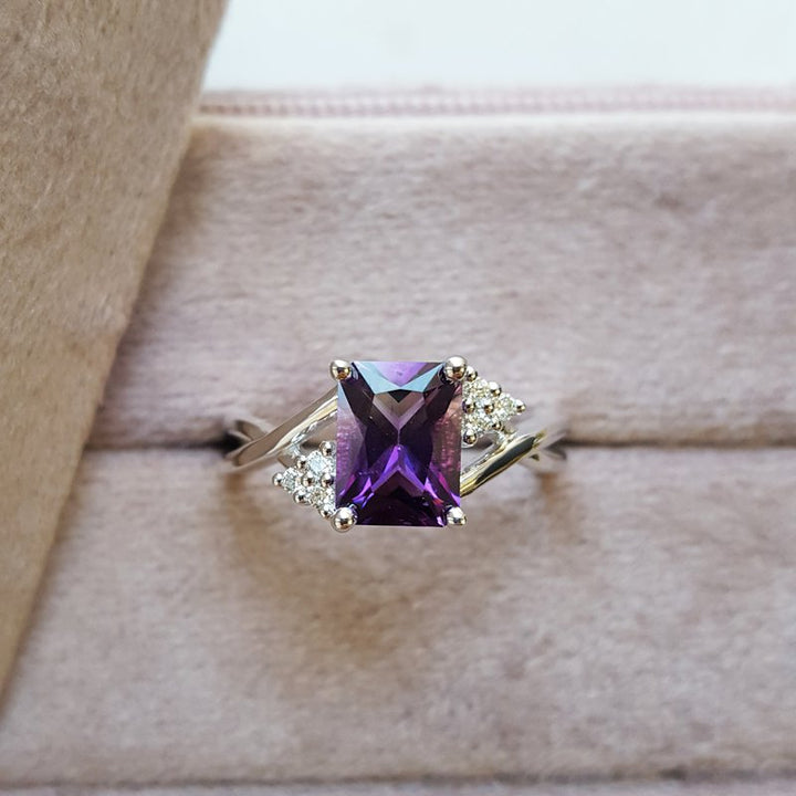  Arizona Amethyst Gold Jewelry Accented Radiant Ring 363534