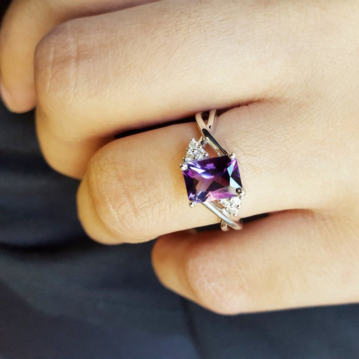 Arizona Amethyst Gold Jewelry Accented Radiant Ring