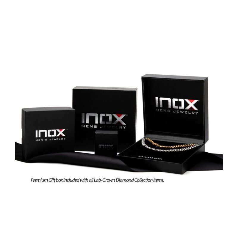 INOX Jewelry 18Kt Gold IP Stainless Steel Two Tone Black IP Lab-Grown Diamond Cross Pendant with Box Chain