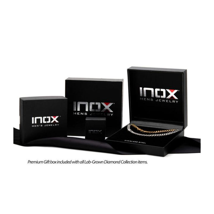 INOX Jewelry 18Kt Gold IP Stainless Steel Two Tone Black IP Lab-Grown Diamond Cross Pendant with Box Chain