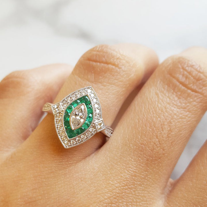 Sami Fine Jewelry Emerald Vintage Marquise Ring