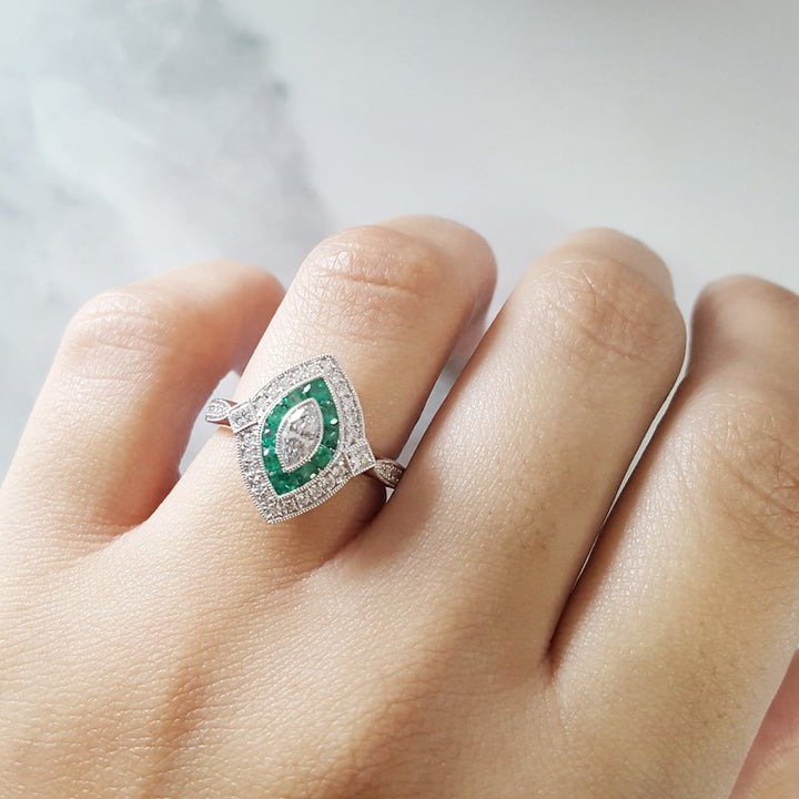Sami Fine Jewelry Emerald Vintage Marquise Ring