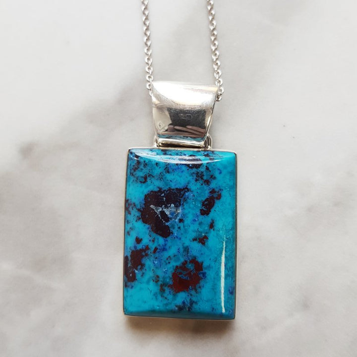 Arizona Turquoise and Inlaid Jewelry Rectangle Chrysocolla Turquoise Pendant 2412694-C