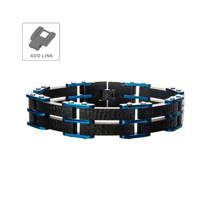 INOX Jewelry Two Tone Blue Hammered Modern Bracelet BR27952