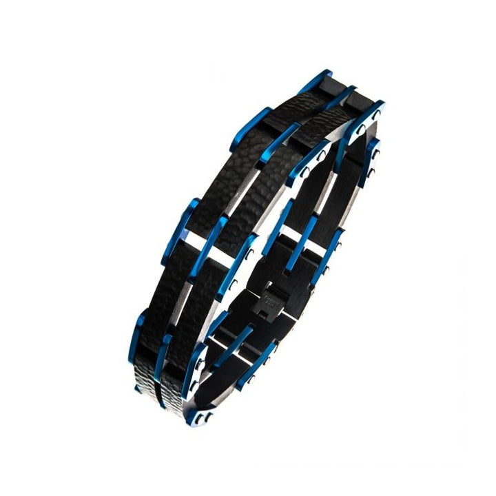 INOX Jewelry Two Tone Blue Hammered Modern Bracelet