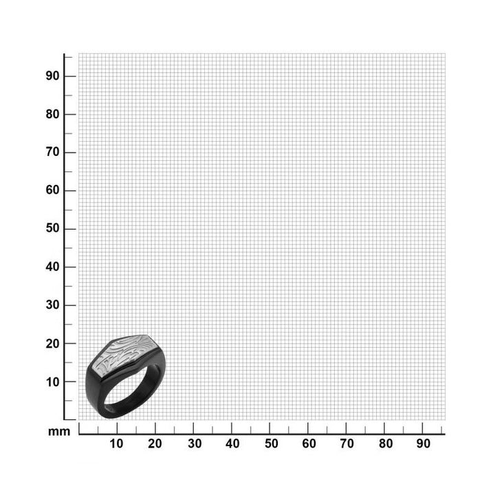 INOX Jewelry Polished Finish Black IP Frame with Brushed Finish Steel Grooves & Crests Ring