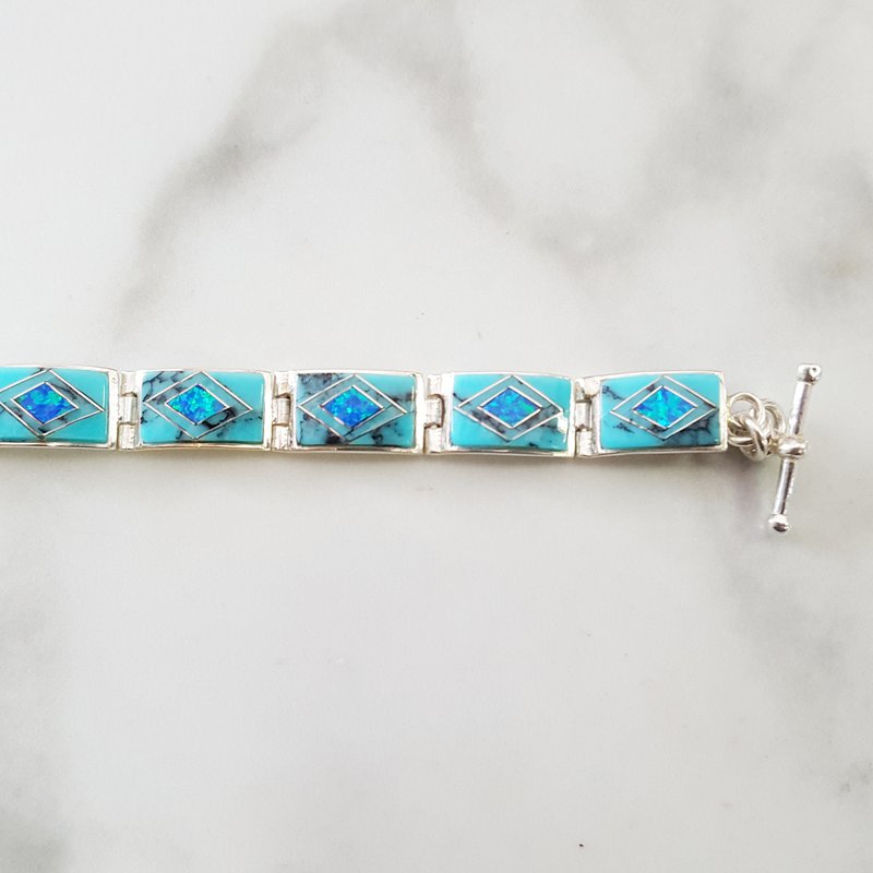 Arizona Turquoise and Inlaid Jewelry Geometric Link Bracelet