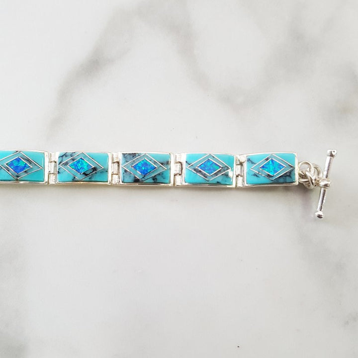 Arizona Turquoise and Inlaid Jewelry Geometric Link Bracelet