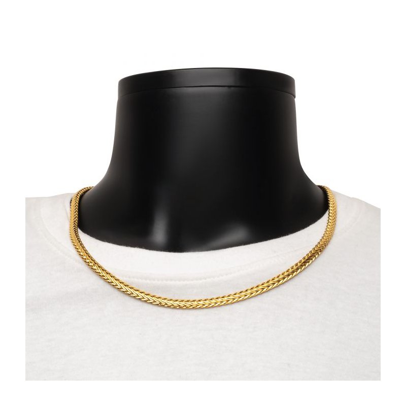 INOX Jewelry 18K Gold IP Double Diamond Cut Spiga Chain Necklace