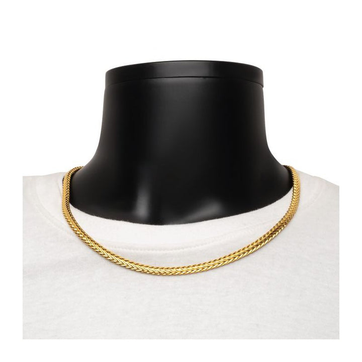 INOX Jewelry 18K Gold IP Double Diamond Cut Spiga Chain Necklace