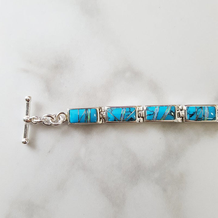 Arizona Turquoise and Inlaid Jewelry Modern Link Bracelet 2411509