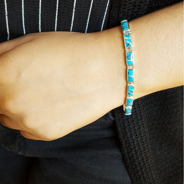 Arizona Turquoise and Inlaid Jewelry Modern Link Bracelet