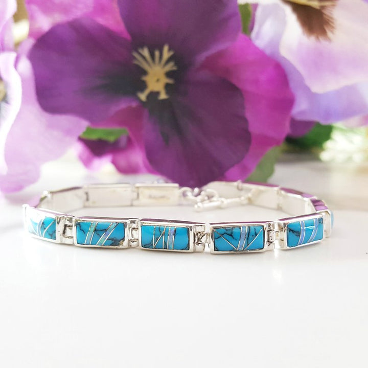 Arizona Turquoise and Inlaid Jewelry Modern Link Bracelet