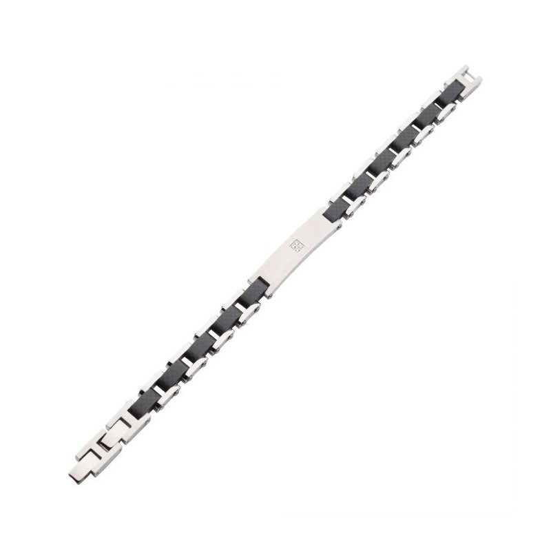 INOX Jewelry Carbon Graphite with Genuine Diamond Steel ID Bracelet