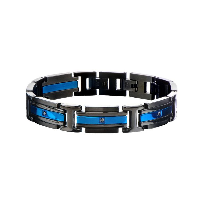 INOX Jewelry Matte Black & Blue IP with Black CZ Bracelet