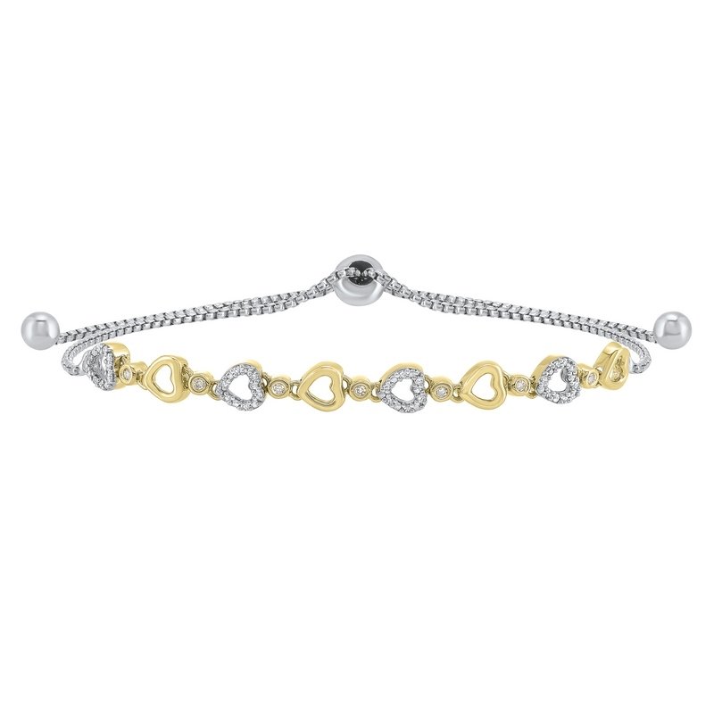  Gems One Diamond Encrusted Heart Pattern Bolo Bracelet In Sterling Silver- Adjustable (1/8ctw) FB1160-SSWYSC - Sami Fine Jewelry
