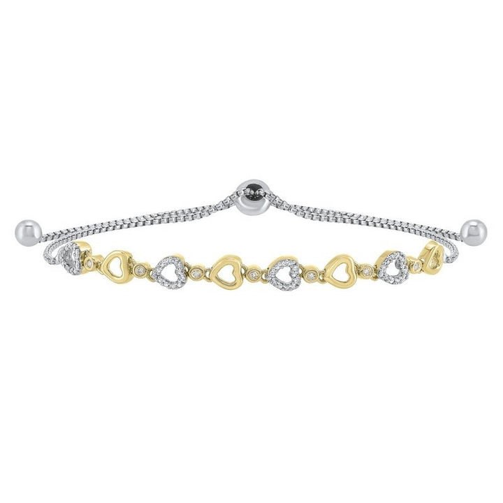  Gems One Diamond Encrusted Heart Pattern Bolo Bracelet In Sterling Silver- Adjustable (1/8ctw) FB1160-SSWYSC - Sami Fine Jewelry