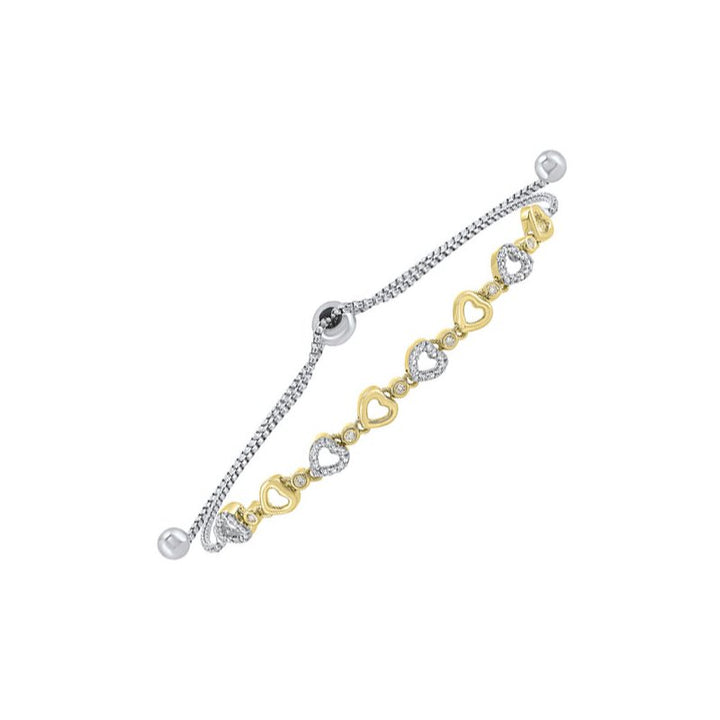 Gems One Diamond Encrusted Heart Pattern Bolo Bracelet In Sterling Silver- Adjustable (1/8ctw)