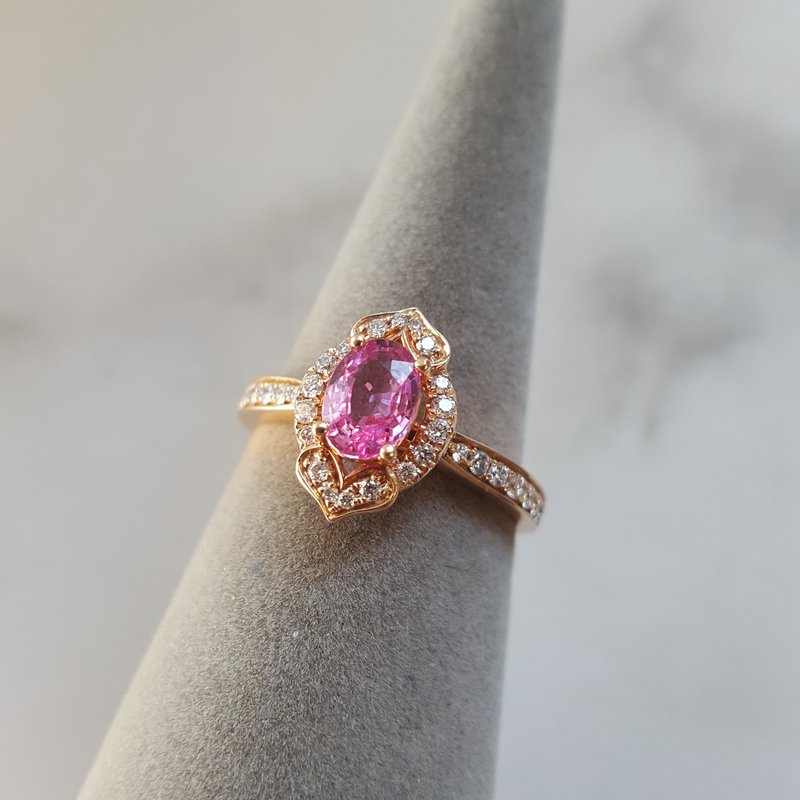  Sami Fine Jewelry Pink Sapphire Antique Halo Ring 050528 - Sami Fine Jewelry