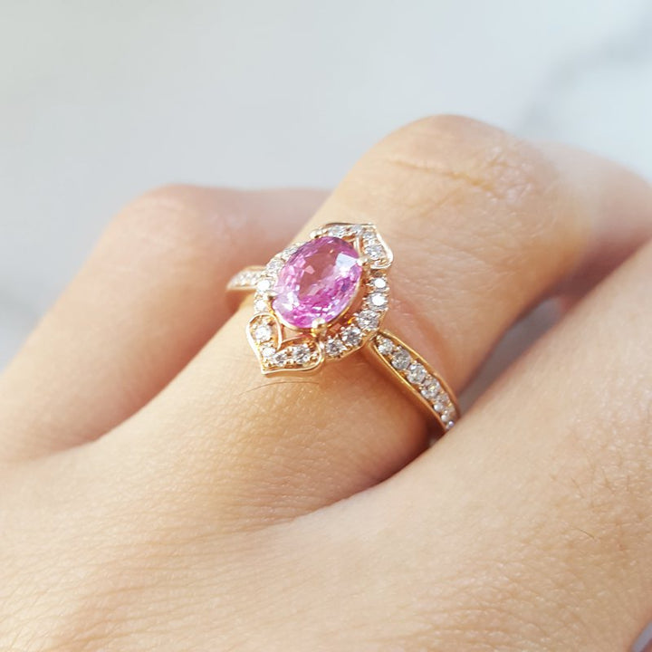 Sami Fine Jewelry Pink Sapphire Antique Halo Ring