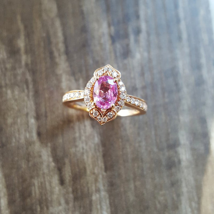Sami Fine Jewelry Pink Sapphire Antique Halo Ring