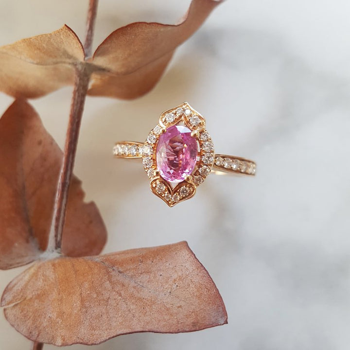 Sami Fine Jewelry Pink Sapphire Antique Halo Ring