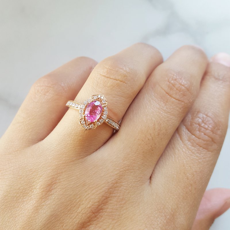 Sami Fine Jewelry Pink Sapphire Antique Halo Ring