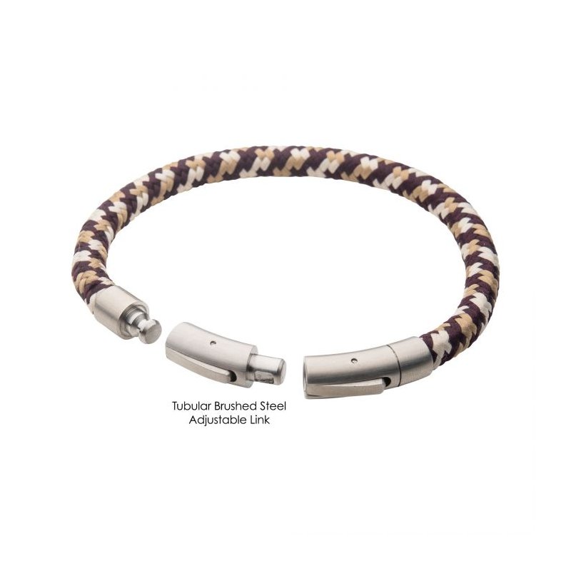 INOX Jewelry 6mm Brown, Beige & Dark Brown Nylon Cord Bracelet