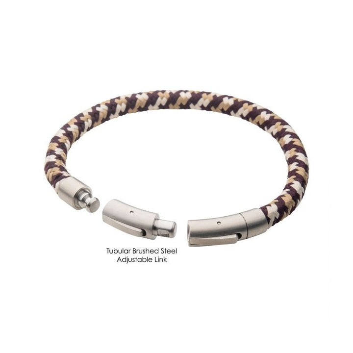 INOX Jewelry 6mm Brown, Beige & Dark Brown Nylon Cord Bracelet