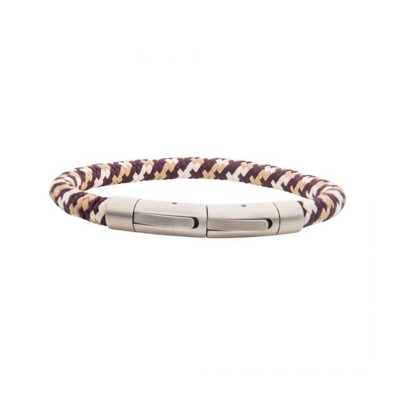 INOX Jewelry 6mm Brown, Beige & Dark Brown Nylon Cord Bracelet