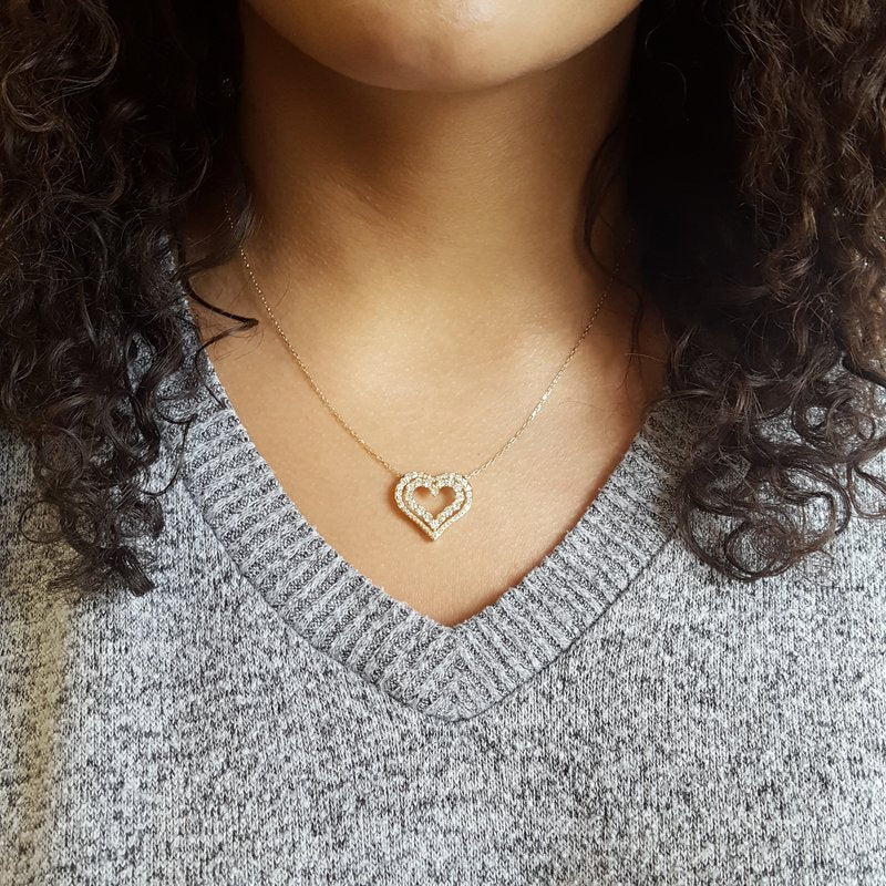 Gems One Diamond Double Open Heart Pendant Necklace (1 Ctw)