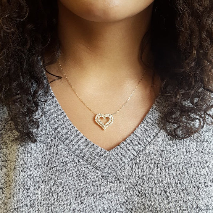 Gems One Diamond Double Open Heart Pendant Necklace (1 Ctw)