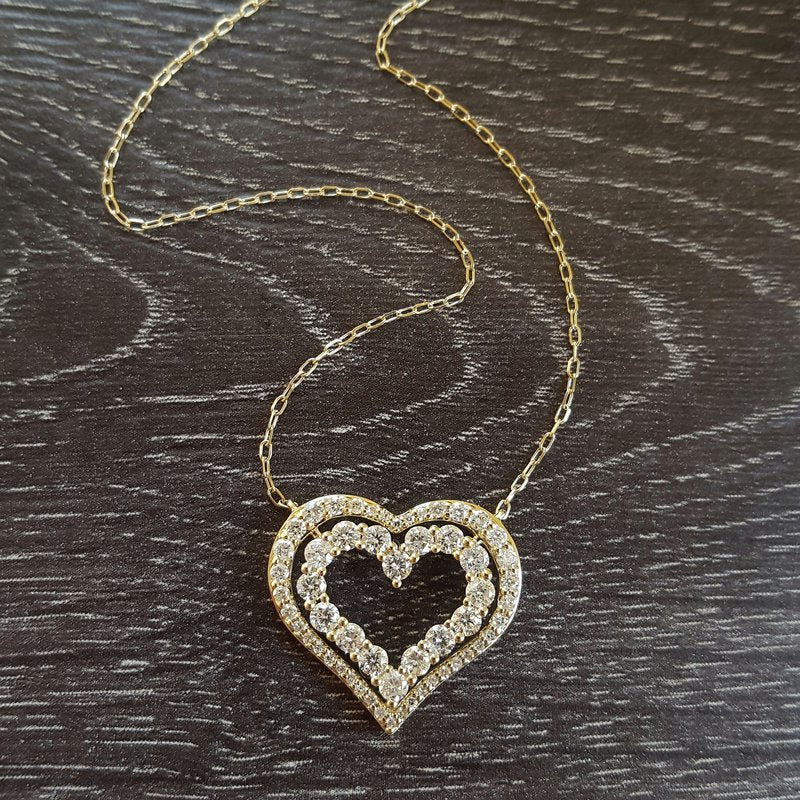  Gems One Diamond Double Open Heart Pendant Necklace (1 Ctw) PD10533-1YL - Sami Fine Jewelry