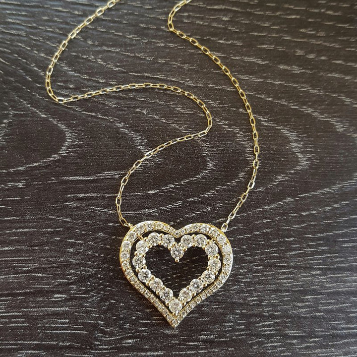  Gems One Diamond Double Open Heart Pendant Necklace (1 Ctw) PD10533-1YL - Sami Fine Jewelry