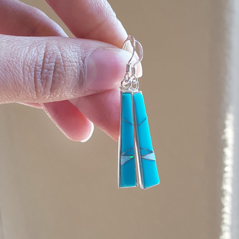  Arizona Turquoise and Inlaid Jewelry Tapered Bar Turquoise Earrings 2412042 - Sami Fine Jewelry