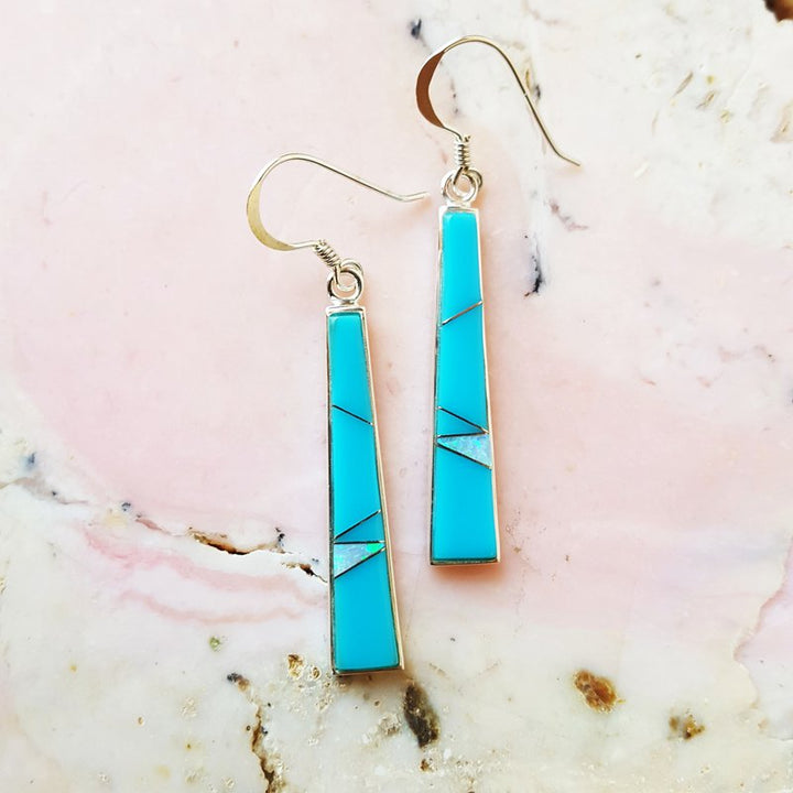 Arizona Turquoise and Inlaid Jewelry Tapered Bar Turquoise Earrings