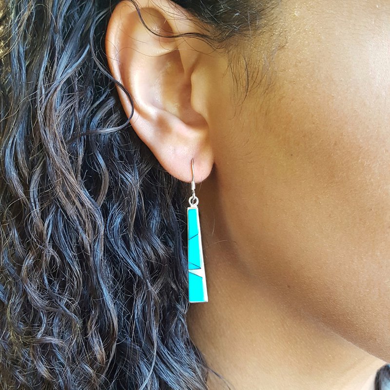 Arizona Turquoise and Inlaid Jewelry Tapered Bar Turquoise Earrings