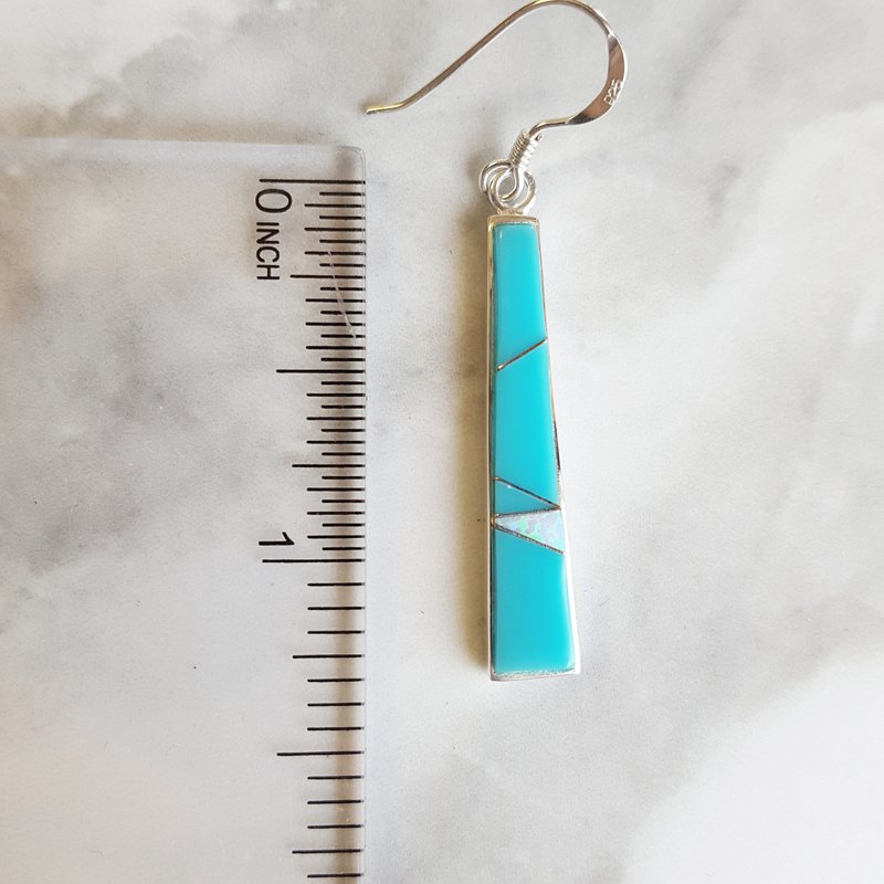Arizona Turquoise and Inlaid Jewelry Tapered Bar Turquoise Earrings