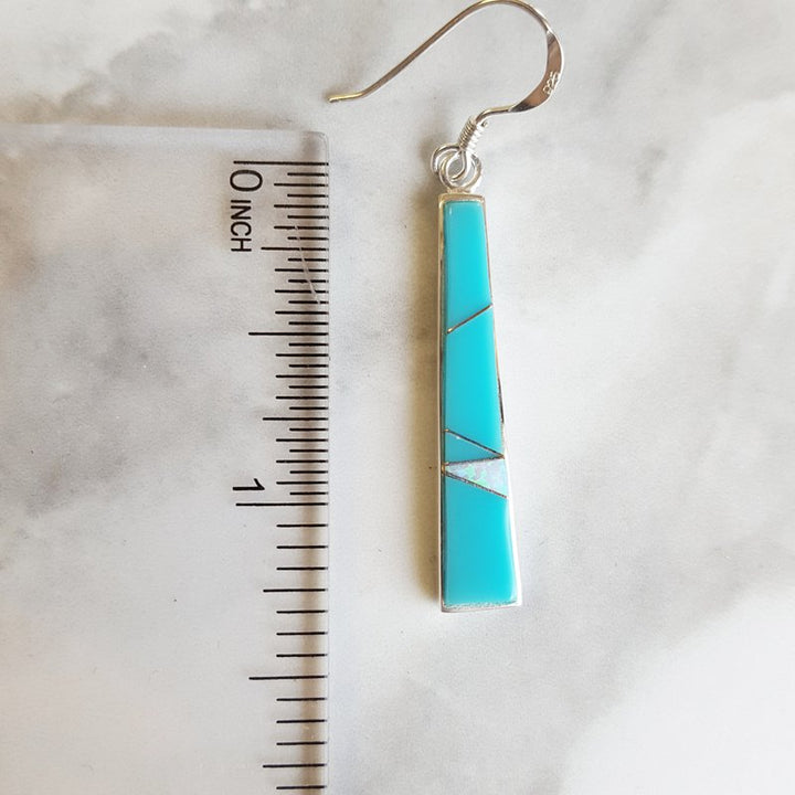 Arizona Turquoise and Inlaid Jewelry Tapered Bar Turquoise Earrings