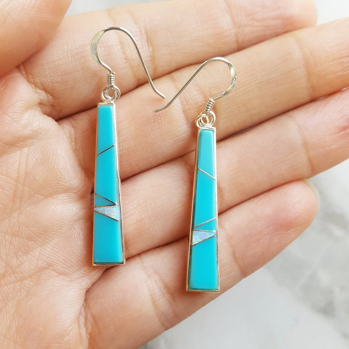 Arizona Turquoise and Inlaid Jewelry Tapered Bar Turquoise Earrings
