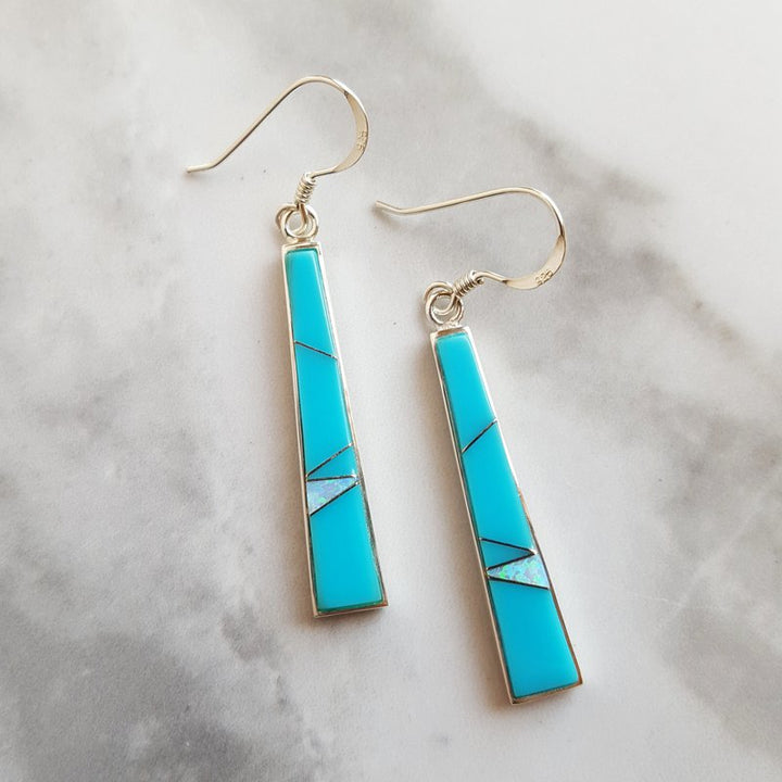 Arizona Turquoise and Inlaid Jewelry Tapered Bar Turquoise Earrings